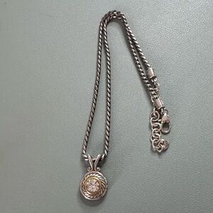 BRIGHTON CRYSTAL HEART 18" REVERSIBLE PENDANT SILVER TONE & GOLD ACCENT NECKLACE